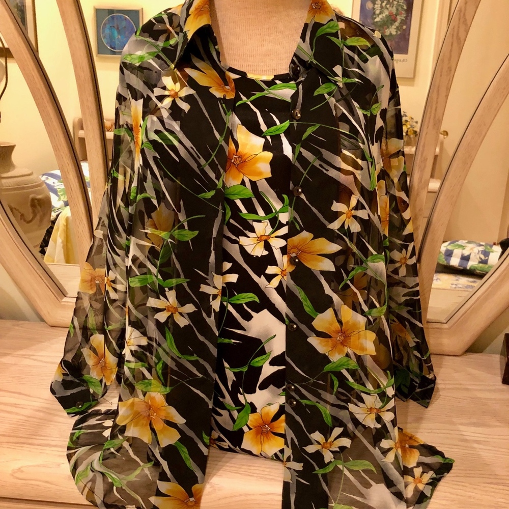 Floral Shell and Blouse set yellow and black XXL